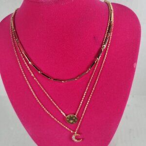 NWT Ettika Set of 3 Gold Plated Necklaces With Celestial Charms Classic Dainty